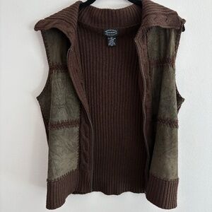 Designers Studio Originals Y2K Leather Knit Vest – Boho Zip Front – Size M